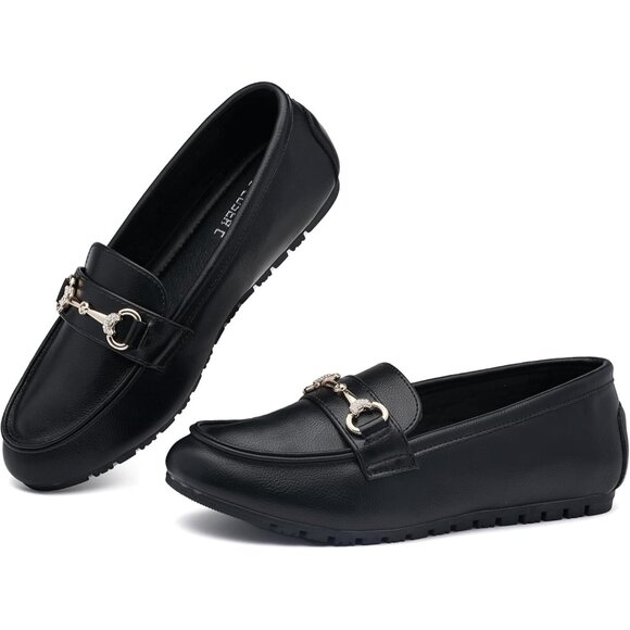 Women's Black pu Faux Leather Arch Support Casual Slip on Comfort Penny Loafers - Picture 8 of 8